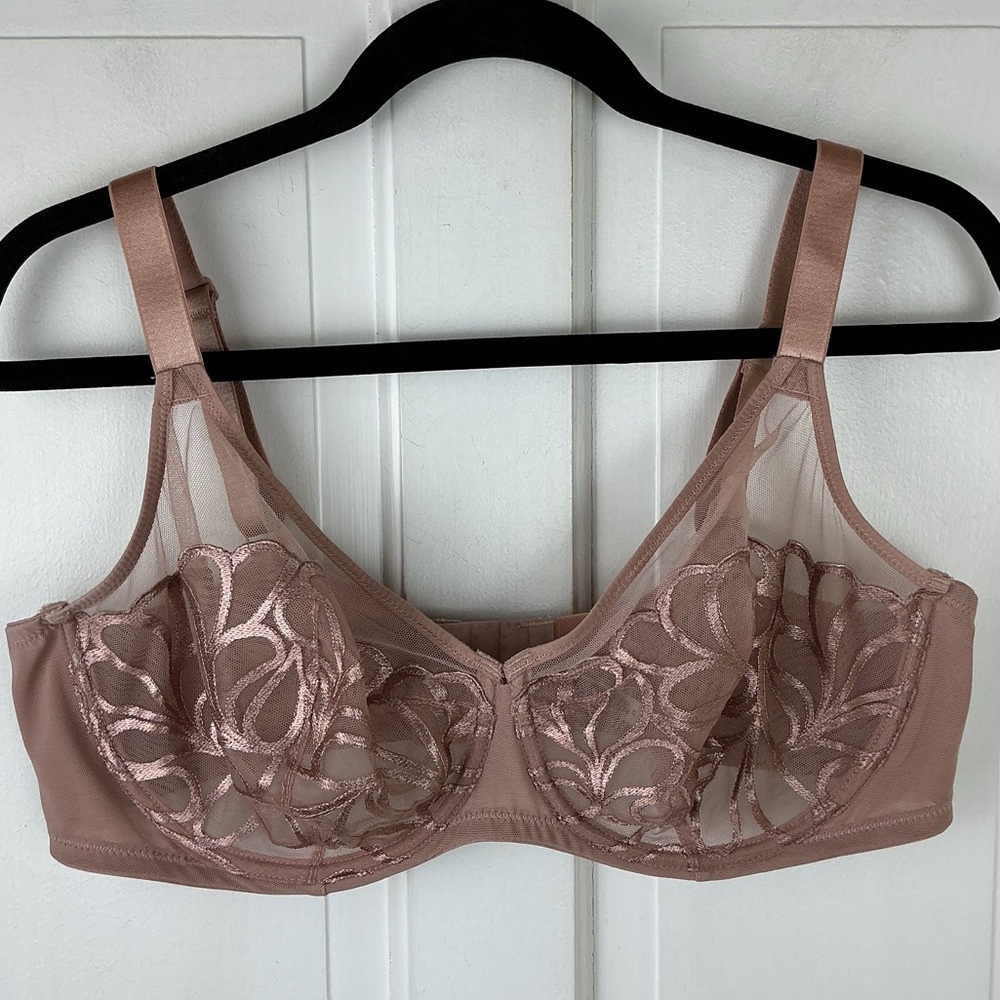 Paramour Felina Bra Mauve Floral Embroidered 42D Unlined